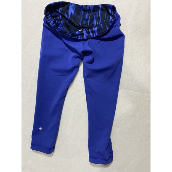 Lululemon Wunder Under Crop III Leggings 6 Reversible Black Sapphire Blue - Picture 7 of 10